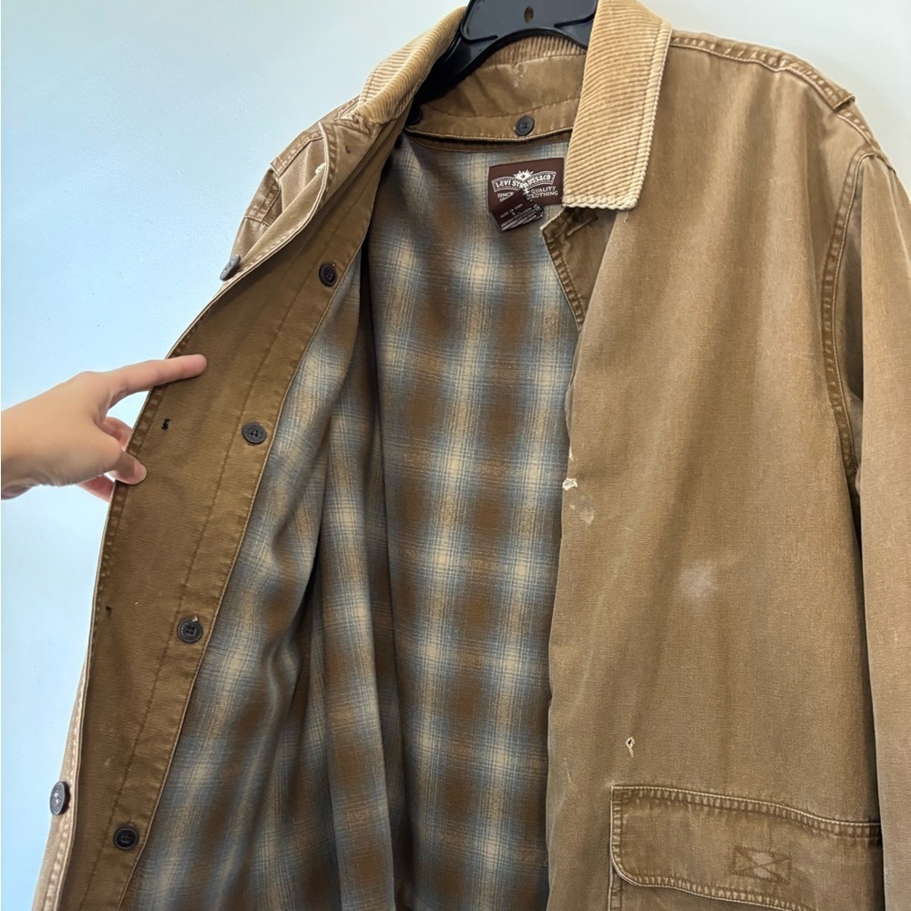 Vintage Men Barn Levis Distressed Tan Brown Jacket Corduroy Plaid Jacket Large - Picture 10 of 15